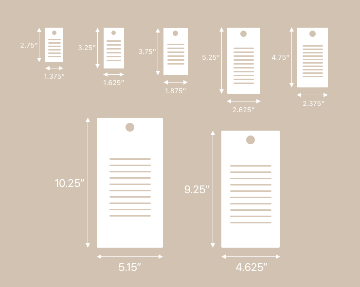 Different custom hang tags dimensions.