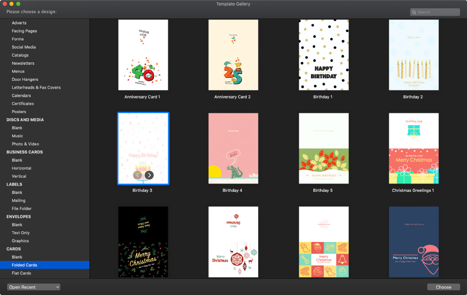 Swift Publisher for Mac greeting cards templates