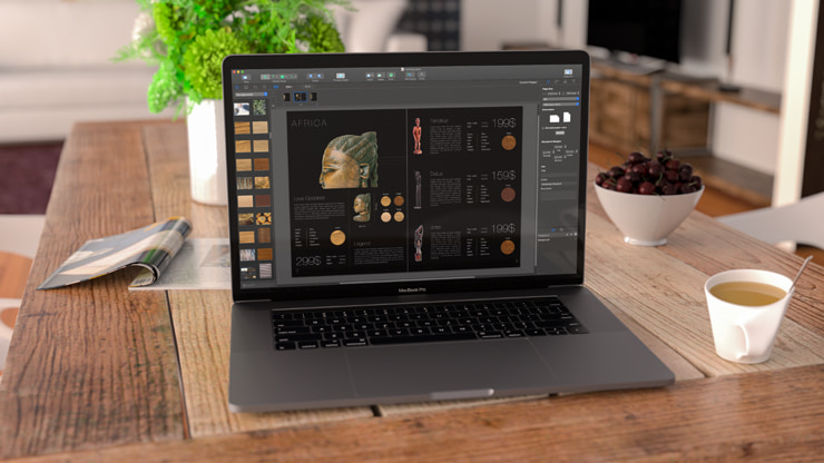 Macbook with Swift Publisher and with art catalogue design