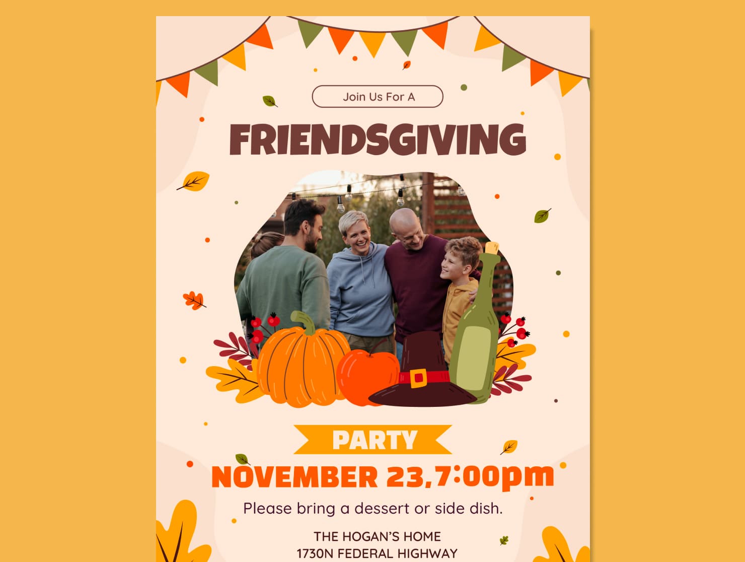 Friendsgiving potluck invitation created in Swift Publisher for Mac.