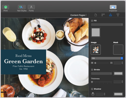 Restaurant menu card created in Swift Publisher for Mac