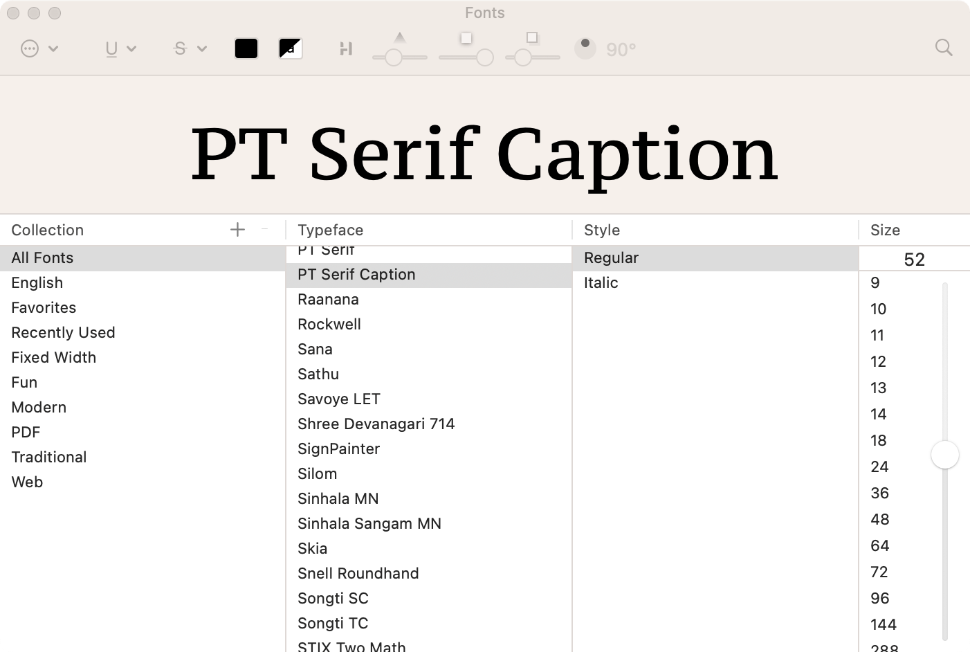 Swift Publisher fonts preview.